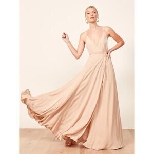 Reformation Callalily Backless V Neck Wrap Maxi Dress Gown Champagne Size 4